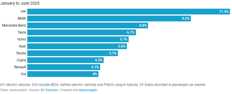 Leading brands by share of european EV market chart